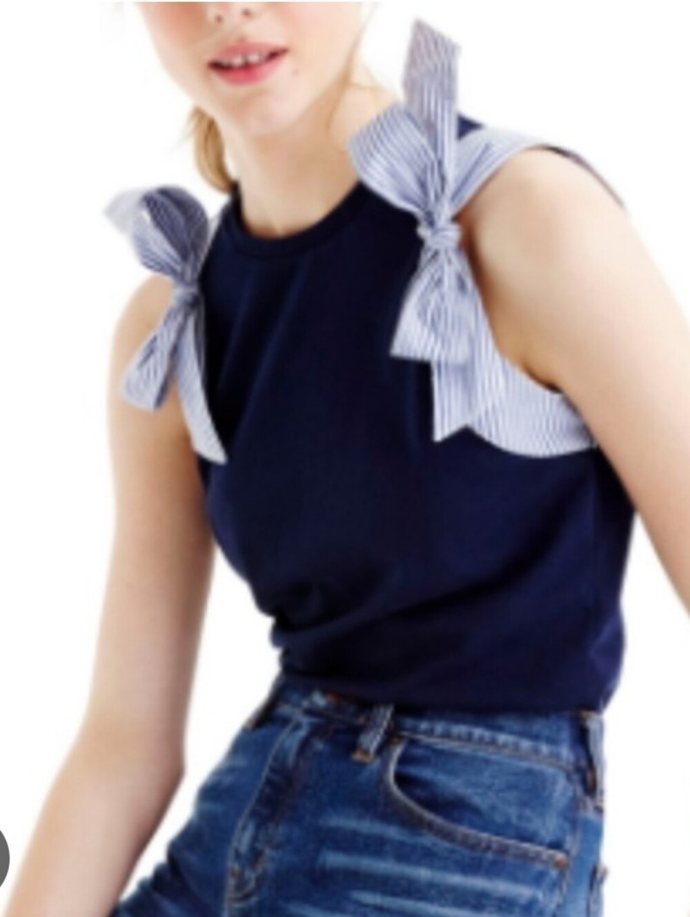 J. Crew Navy Tank Top with Striped Shoulder Bows